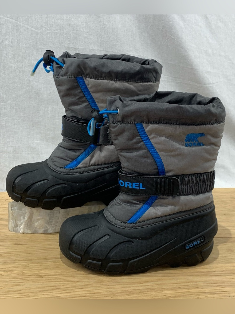 Sorel Flurry Kid’s Size 12 Gray Blue Removable Liners Snow Boots